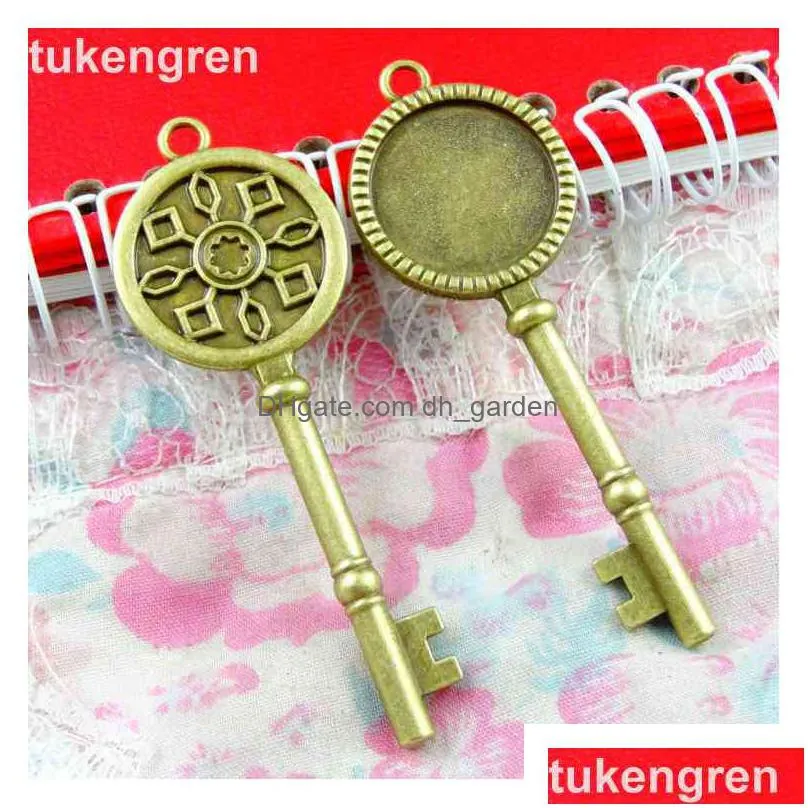 tukengren 10 pieces vintage metal key charms 20mm round cabochon settings diy accessories for jewelry pendant base a2637