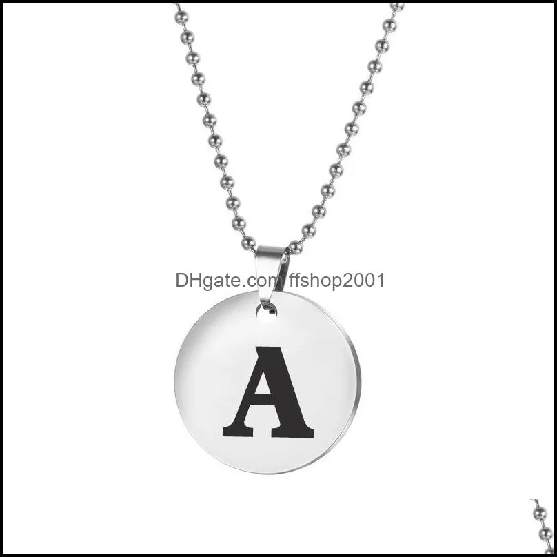 az 26 initial letters necklaces stainless steel 25mm round pendant necklace round pendant diy customize jewelry wholesale