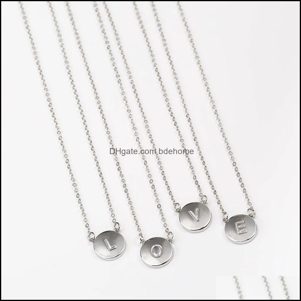  double sided initial letter pendant necklaces for women simple round 26 alphabet charm silver chains fashion jewelry in bulk
