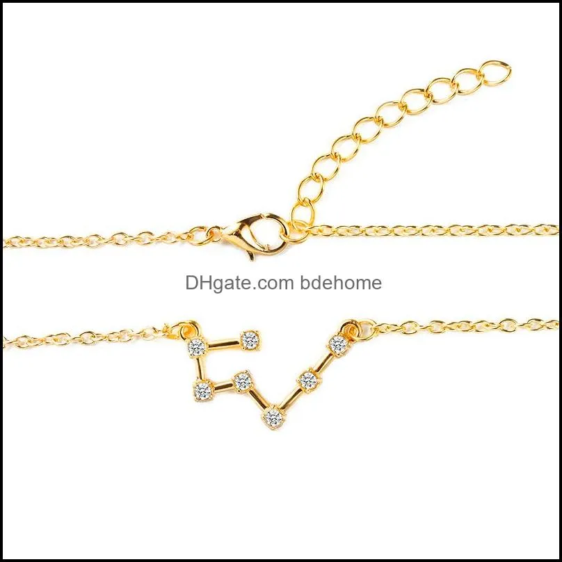 korean 12 zodiac sign necklaces bling cubic zirconia cz fake diamonds constellation pendant gold silver chains for women jewelry gift