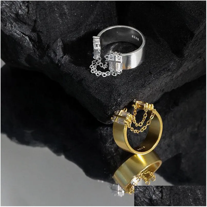 cluster rings silvology 925 sterling silver glossy zircon chain tassel wide for women designer simple luxury korea office jewelry