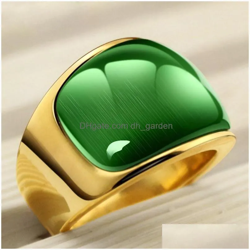 cluster rings gorgeous men ring wide style stainless steel gold tone green opal fashion male jewelry