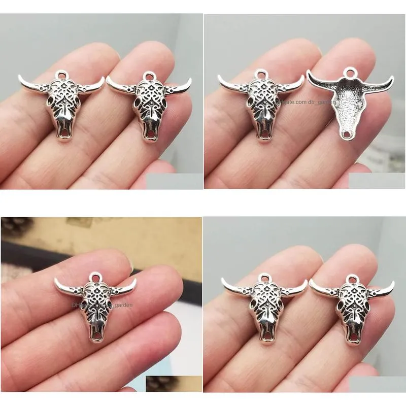 20pcs/lot25x29mmbull chamantique silver plated skull bull head charmsdiy suppliesjewelry accessories