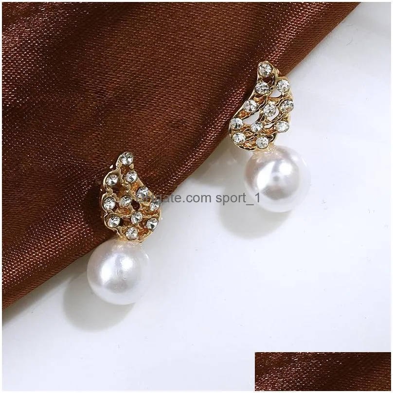 fashion jewelry s925 silver post earrings hollowed angle wing faux pearl stud earrings