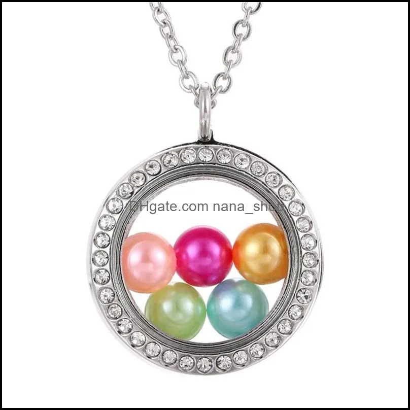 fashion big pearl cage locket pendant necklace for women elephant cross owl tree living memory beads glass magnetic floating charm