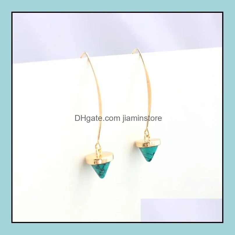 2colors natural white green turquoise stone earrings arrow shape gold color dangle earrings jewelry for women