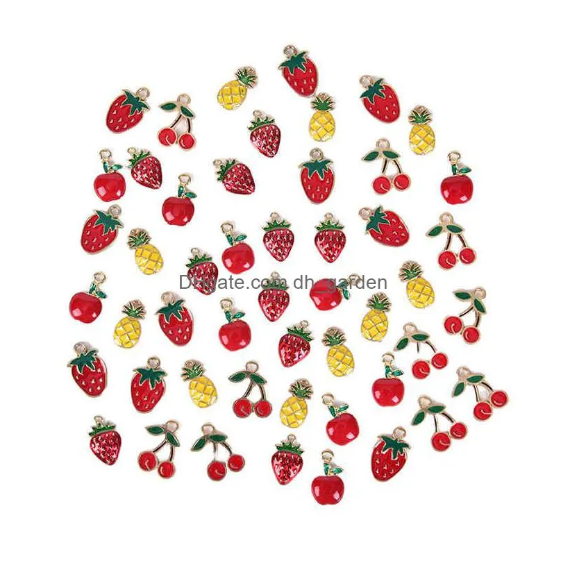 10pcs/set enamel fruit cherry watermelon strawberry alloy charms pendant diy craft findings jewelry making accessories