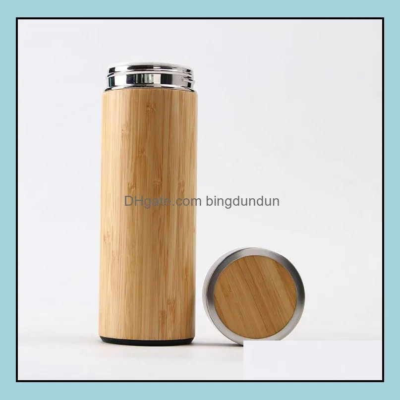 bamboo tumbler with tea infuser strainer 17oz stainless steel water bottle insulated travel mug with mesh filter sn1828