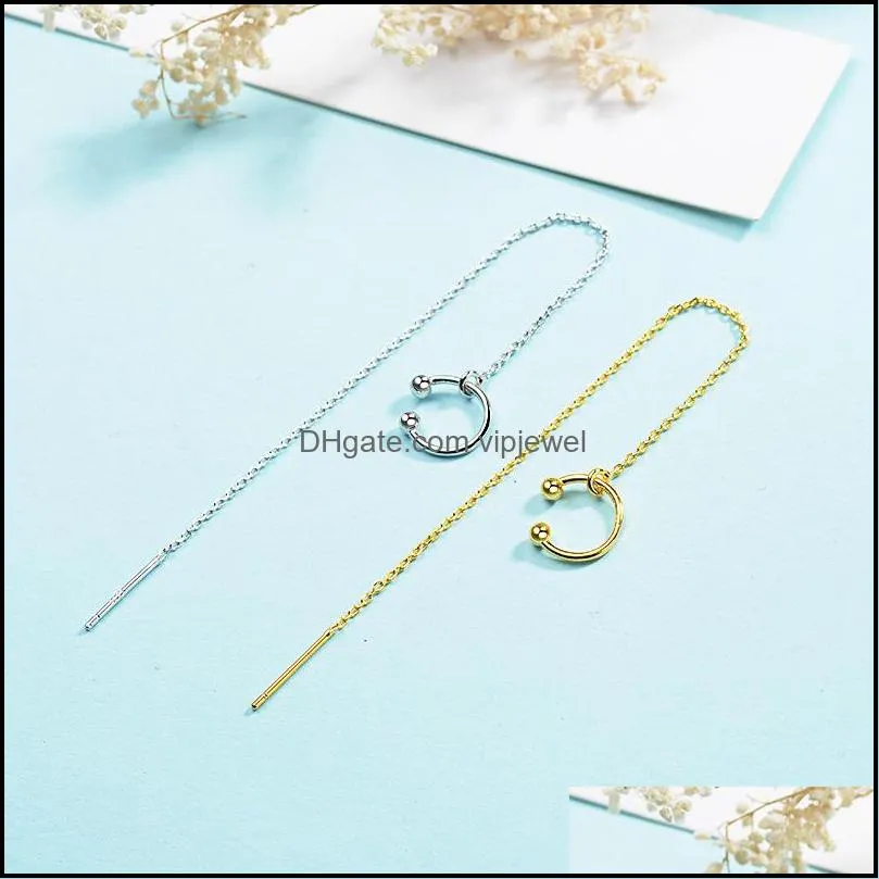 2019 925 sterling silver cuff earrings wrap chain long tassel ear cuff clip cartilage dangle earrings for women fashion jewelry