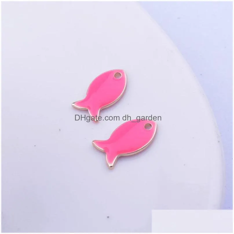 30pcs 8x14mm gold color double faced fish enamel charms copper animal fishs pendant diy earring bracelet jewelry accessories