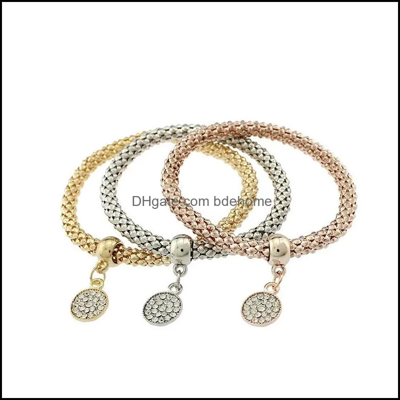 2016 fashion elastic 3 colors bracelets 3 pieces set circle girl charm bangle male female crystal bracelets for high quality jewelry