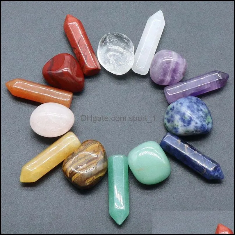 7 chakra set reiki natural stone crystal ornaments hexagonal columns irregular rock quartz yoga energy bead chakra healing art craft home