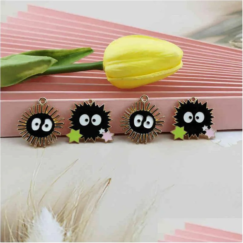 10pcs/pack cartoon black briquettes charms dangle big eyes golden tone metal earring pendants diy fashion jewelry accessory