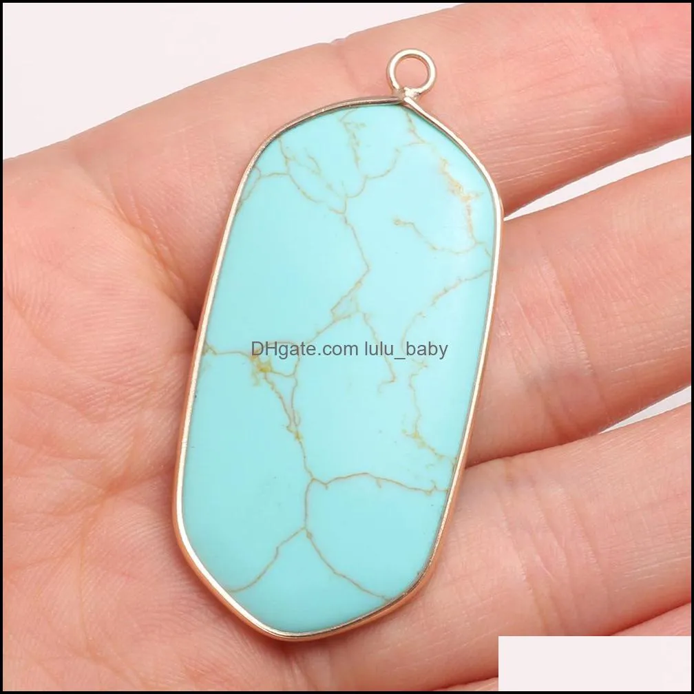 natural stone 23x43mm rectangle rose quartz turquoise tigers eye pendant charms diy for necklace earrings jewelry making