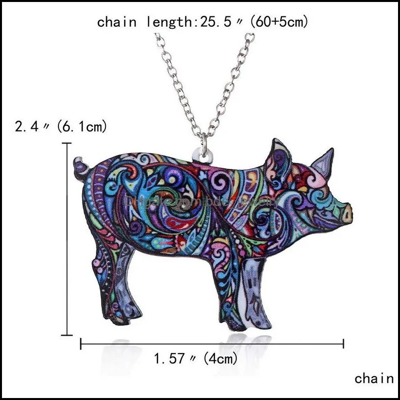 colorful double side acrylic printing cat dog dragon horse camel pendant necklace for women costume sweater chain handmade animal