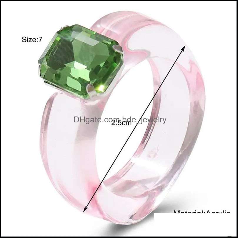 colorful transparent resin rhinestone solitaire ring simple geometric square round rings for women trendy jewelry gift