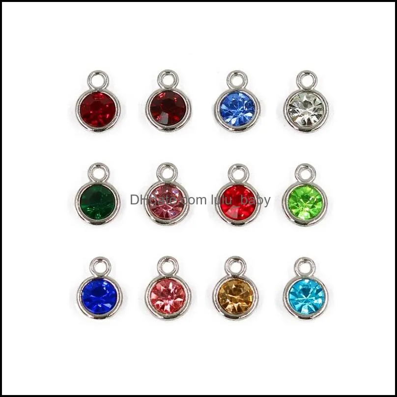 12pcs/lot 12 colors birthstone charms necklace pendant hang charms pendant fit for necklace chain diy jewelry 518 q2