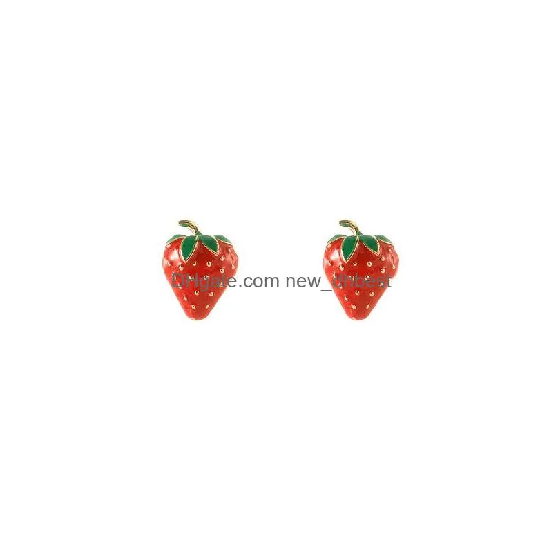 fashion jewelry s925 silver needle earrings cute compact senior red strawberry stud earrings