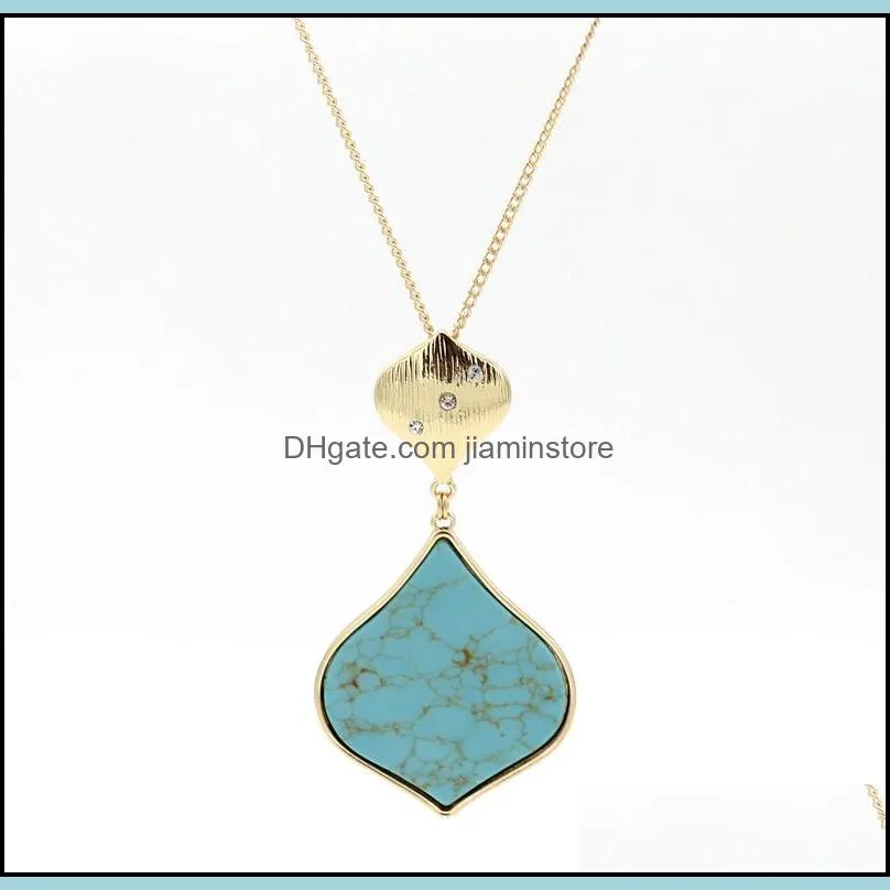 fashion gold plated heart love natual stone necklace turquoise pendant necklace for women jewelry