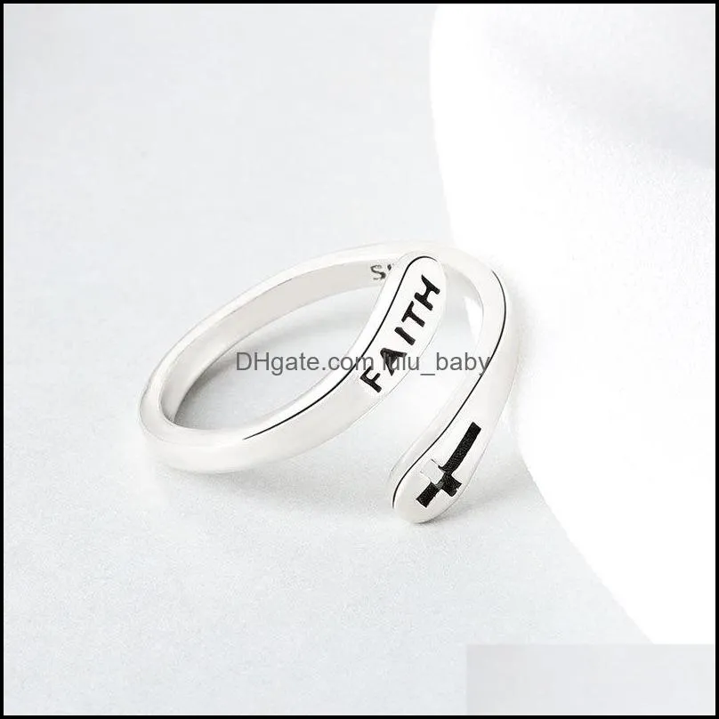 real 925 sterling silver rings for women vintage faith cross letters round engagement rings silver 925 jewelry anillos mujer 1466 q2