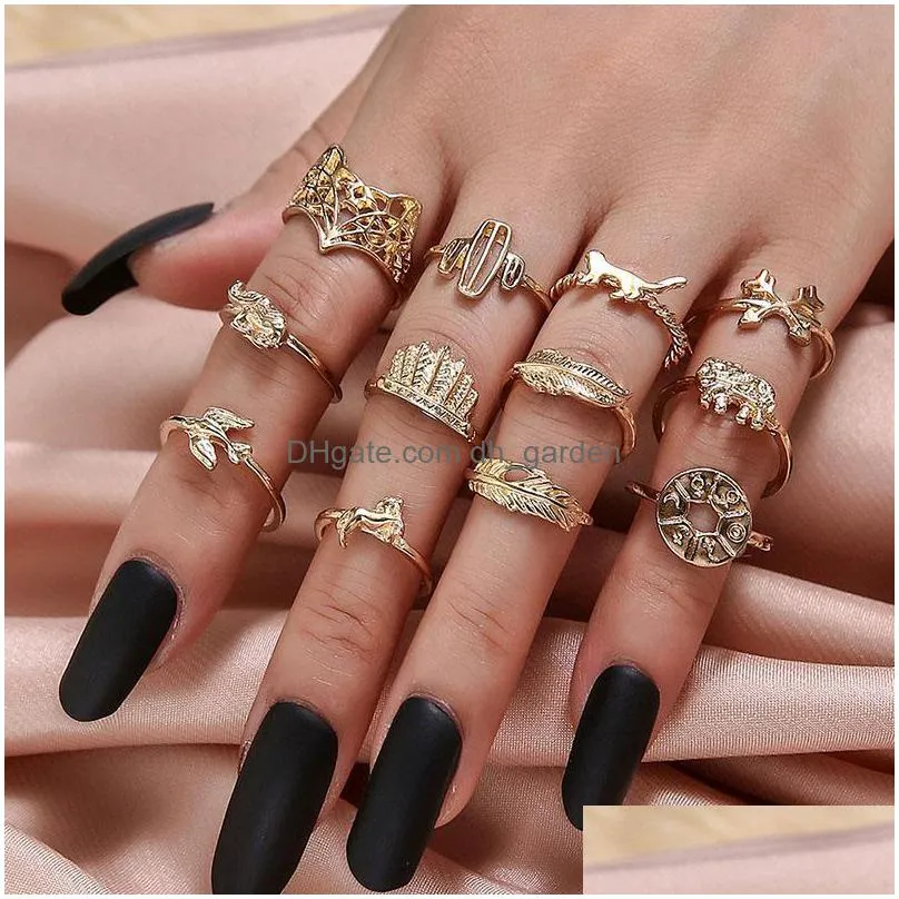 cluster rings bohemian gold virgin mary round kunckle midi ring set for women crystal geometric jewelry anillo