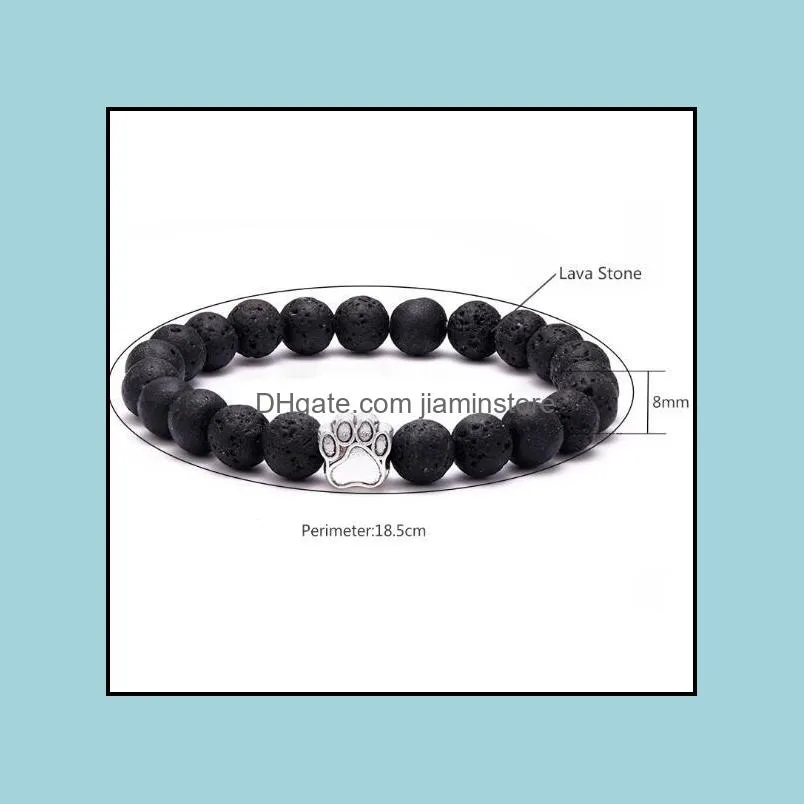 7colors colourful black lava stone dog paw bracelet diy aromatherapy essential oil diffuser bracelet for women