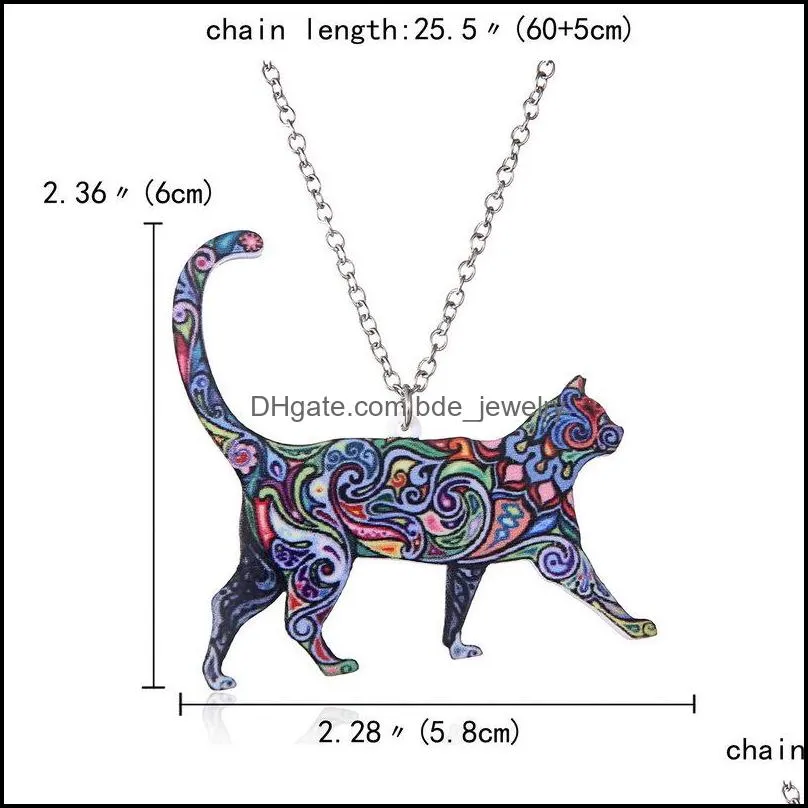 colorful double side acrylic printing cat dog dragon horse camel pendant necklace for women costume sweater chain handmade animal