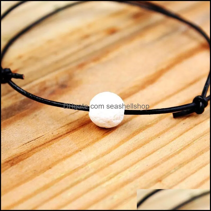  simple natural stone leather anklet for women men europe style ocean adjustable colorful volcanic stone braided rope anklet