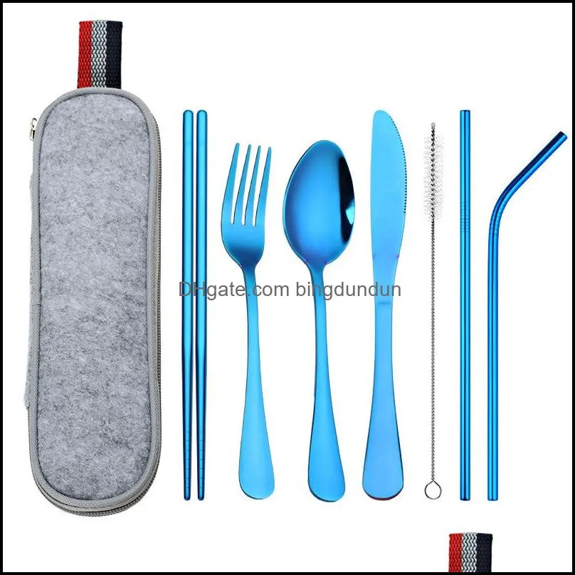 portable stainless steel flatware set travel camping cutlery set utensil silverware dinnerware with a waterproof case rra12625
