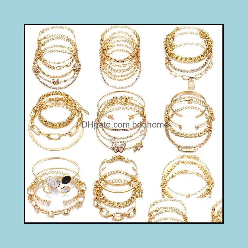 bohemian gold beads pearl link chain bracelets for women fashion multilayer bracelet set charm bangles jewelry punk