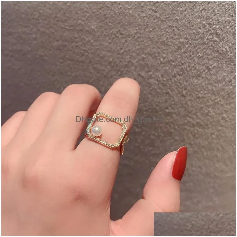 cluster rings trendy style shiny zirconia open ring women simulated pearl geometric finger elegant charm hand jewelry accessories