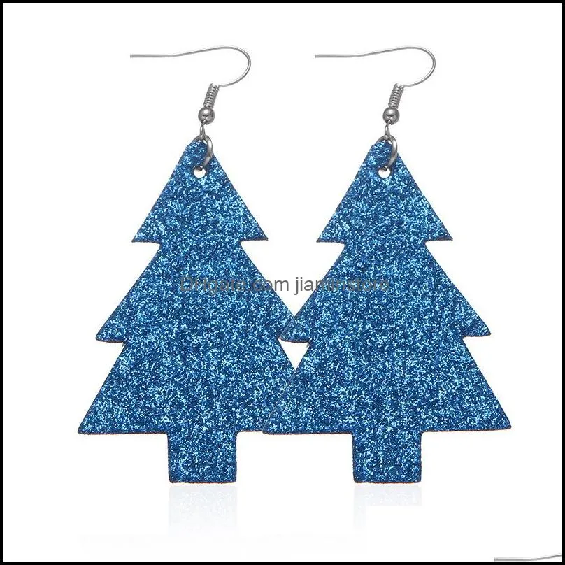 fashion pu leather christmas trees double sided sequins dangle earrings for women jewelry