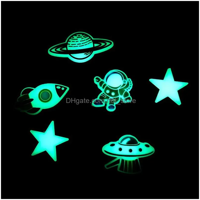 glow in the dark croc charms space alien pattern luminous clog pins shoe charm buckles decorations 2d pvc fluorescent shoe accessories fit child wristband