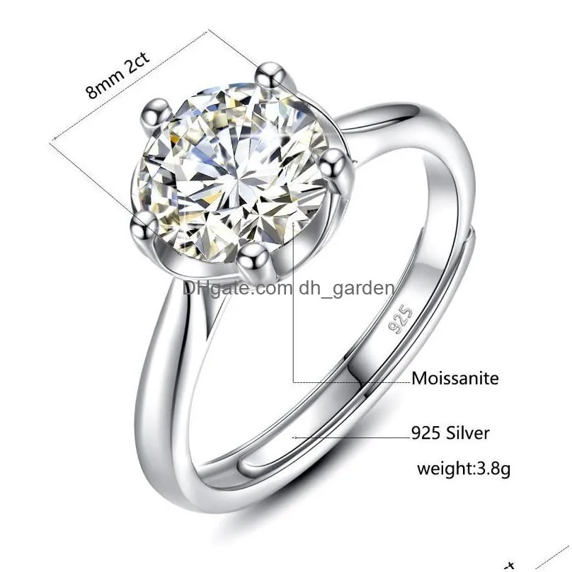 cluster rings real 2 d color moissanite for women 5 prongs adjustable wedding ring diamond test pass luxury woman jewelry gift
