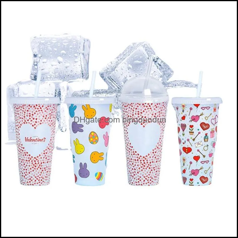 24oz color changing reusalbe cup coffee tumblers party cups with lids and straws party water bottle cold drinking 710ml seaway