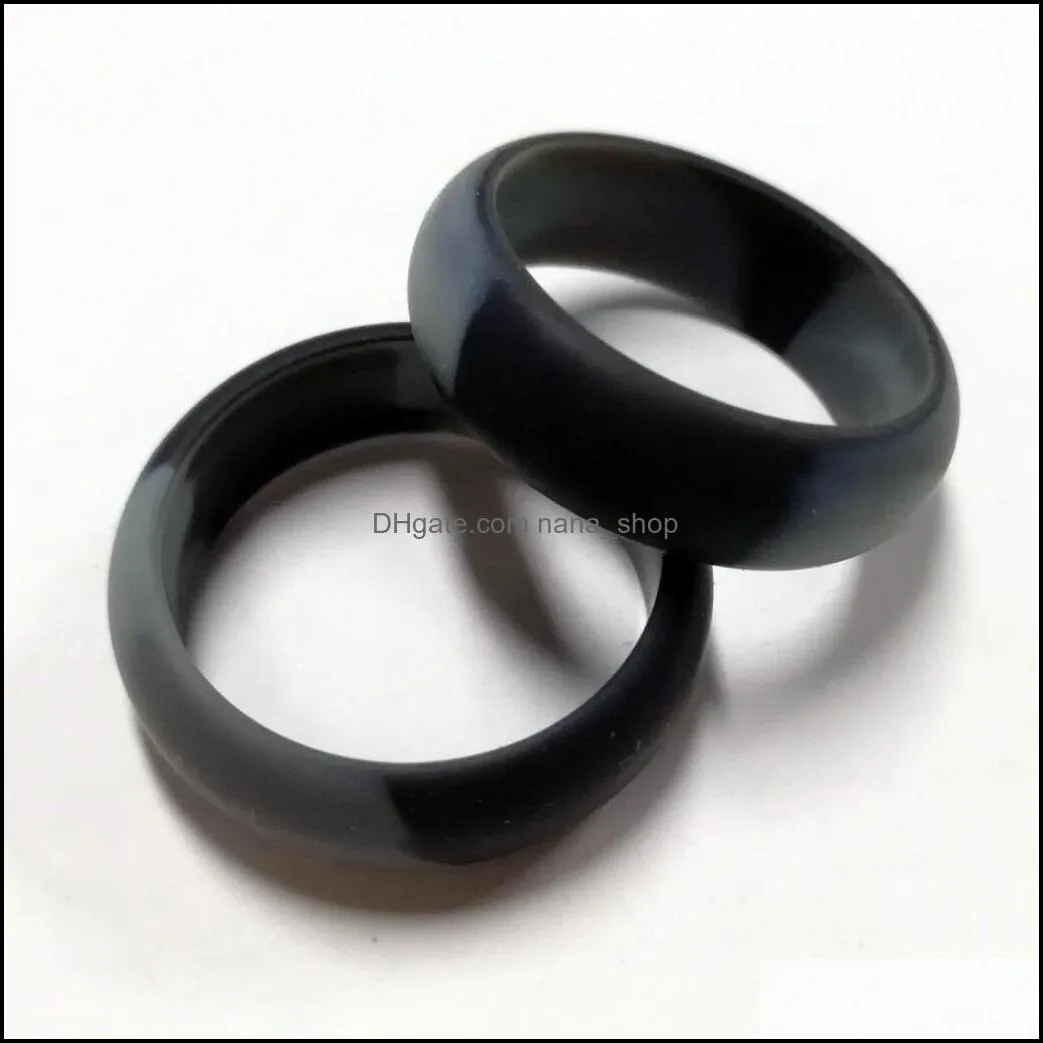 3pc/lot 8mm food grade fda silicone ring hypoallergenic crossfit flexible camouflage rubber finger rings for men women jewelry bulk