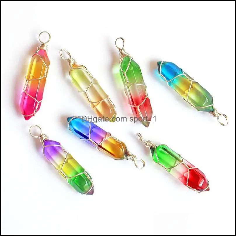 wire wrap colour grad glass crystal bullet hexagon pendants charms for diy earrings necklace jewelry making