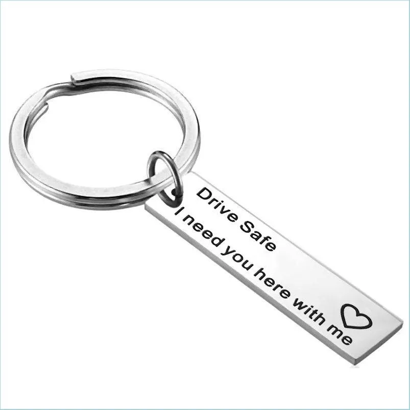 mens stainless steel keychain carved drive safe i need you here with me english alphabet key rings for women