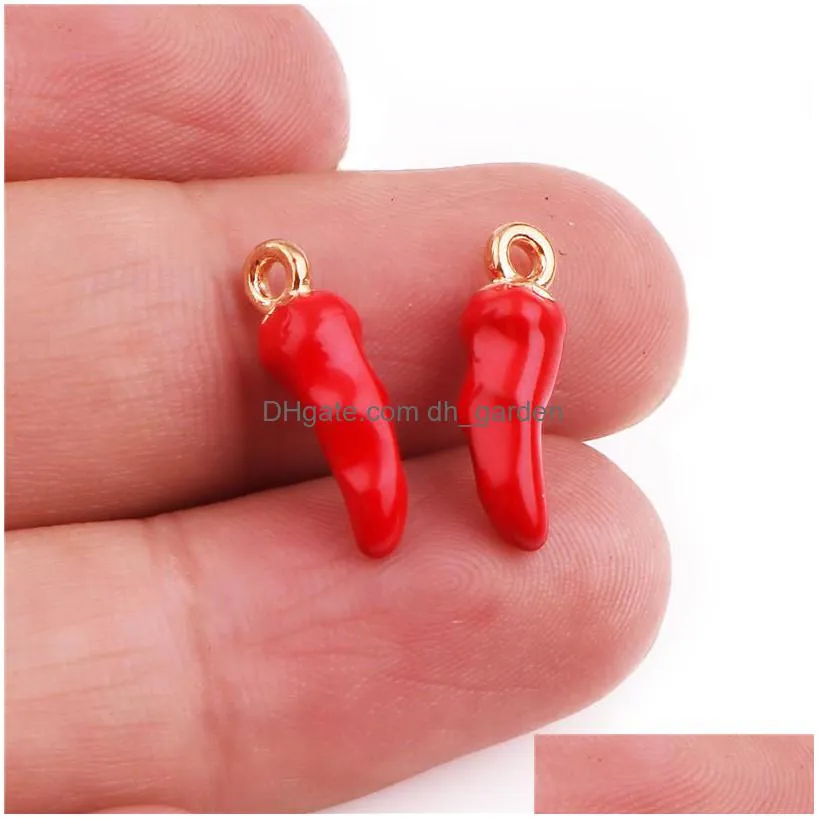 10pcs 17x5mm alloy enamel drop oil red chilli vegetable home golden pendant findings charms for diy necklace accessories making