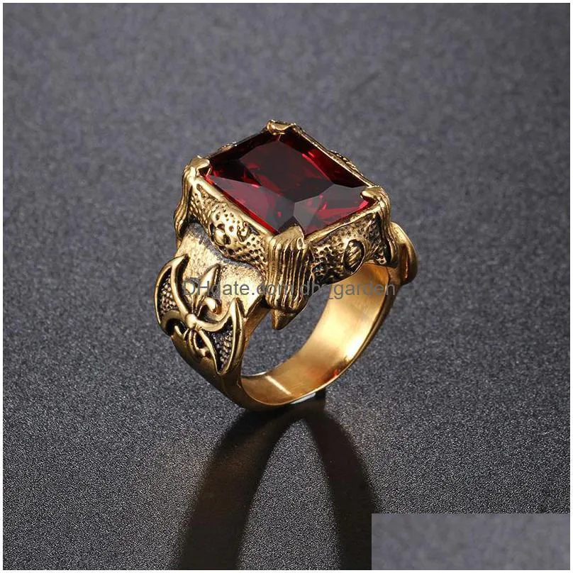 cluster rings mens punk ring goldcolour gothic stainless steel green purple clear red stone big selling size 8 9 10 11 12 13