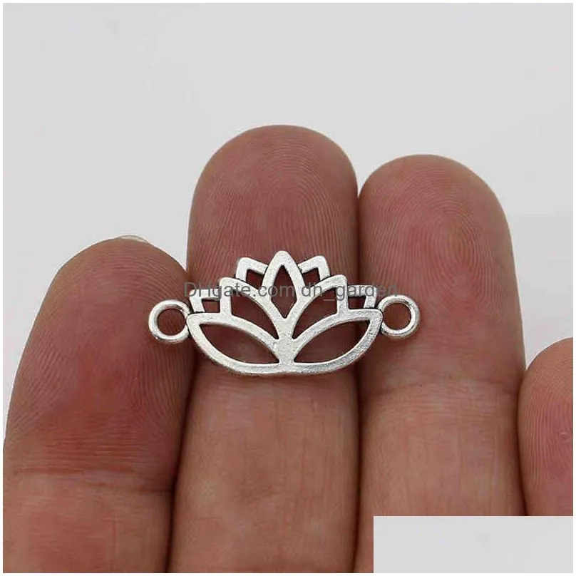 30pcs antique silver plated lotus flower charm connector for jewelry making bracelet accessories diy craft 27x13mm