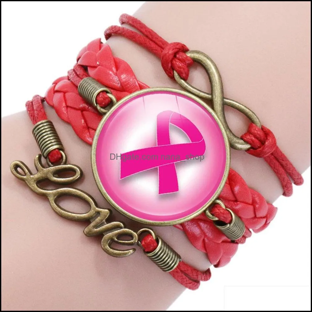  pink ribbon breast cancer awareness bracelets for women faith hope cure believe charm bangle fashion inspirational jewelry