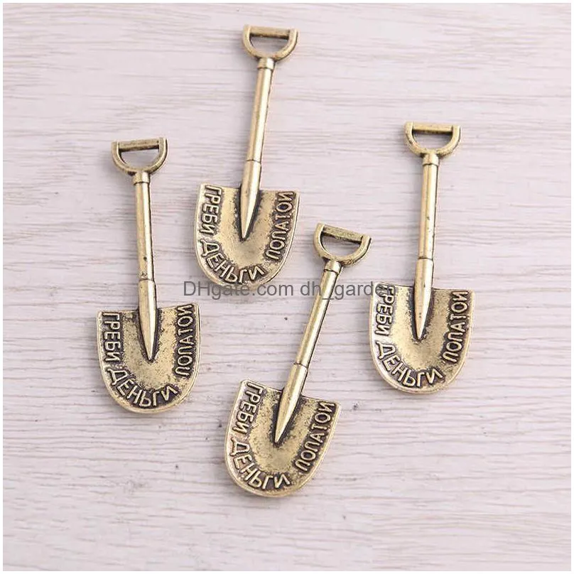 30pcs vintage charms shovel pendant three color fit bracelets necklace diy metal jewelry making