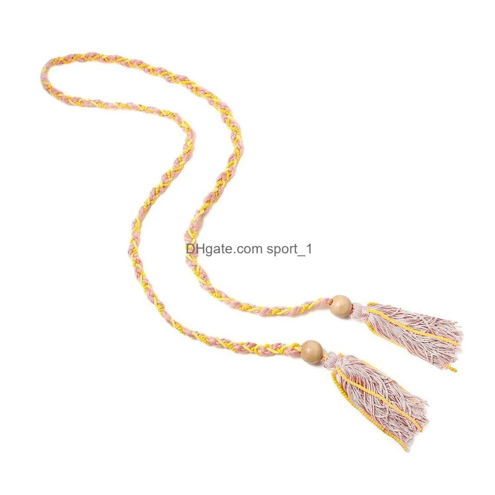 bohemia fashion vintage handwoven tassel necklace headband beads rope double use collar necklace belt