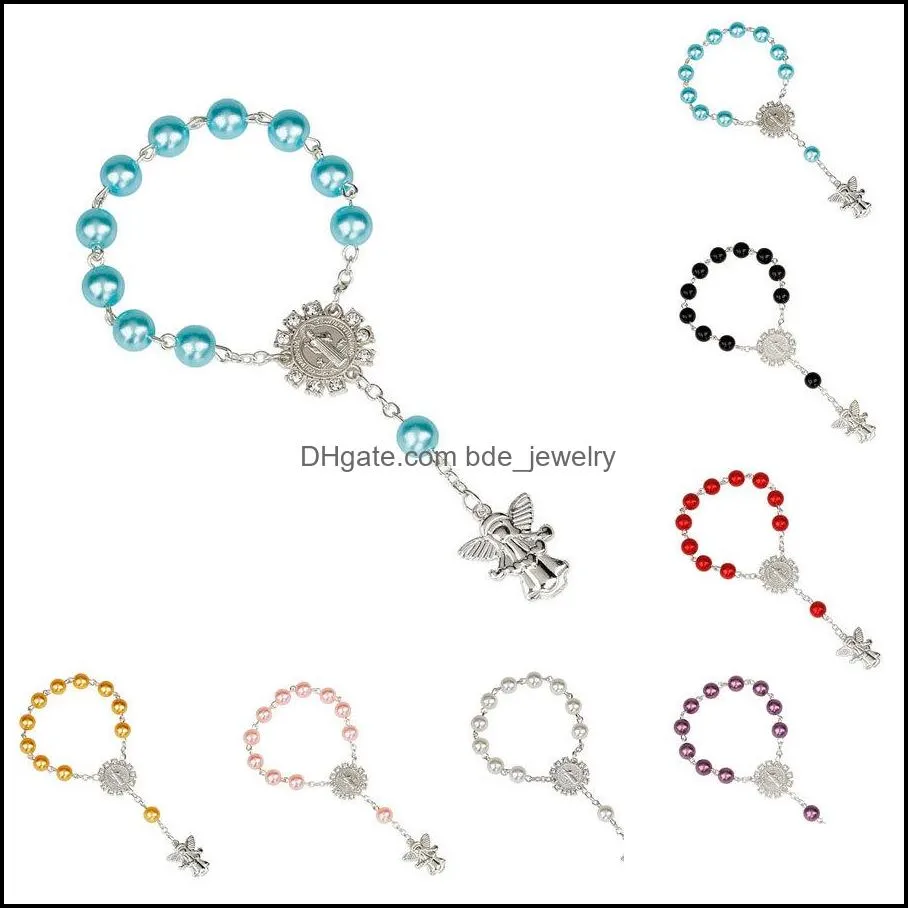 fashion angel charm rosary bracelets for kids children religion 8mm beads chains bangle boy girls jewelry gift