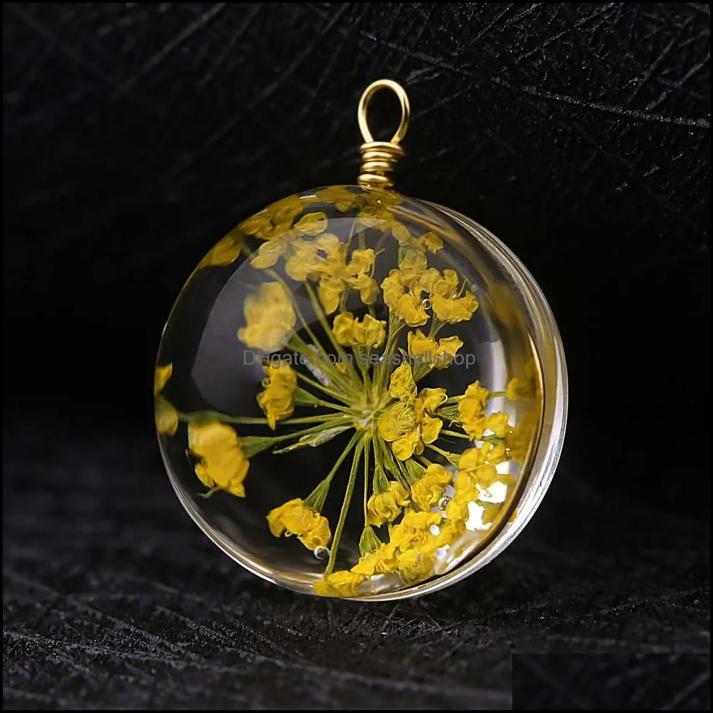  arrival 15mm dried flower glass pendant charm for necklace earring colorful transparent ball shape jewelry charm wholesale