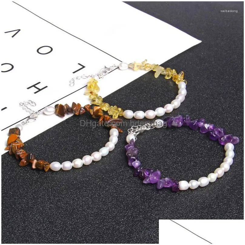 strand natural garnet chips beads bracelets women birthday gift adjustable white freshwater round pearls bangel for men fashion