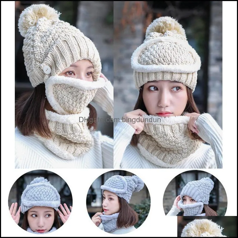 women winter warmer threepiece set hat mask and scarf set winter knitted plus velvet warm mask hat and scarf set rre11477