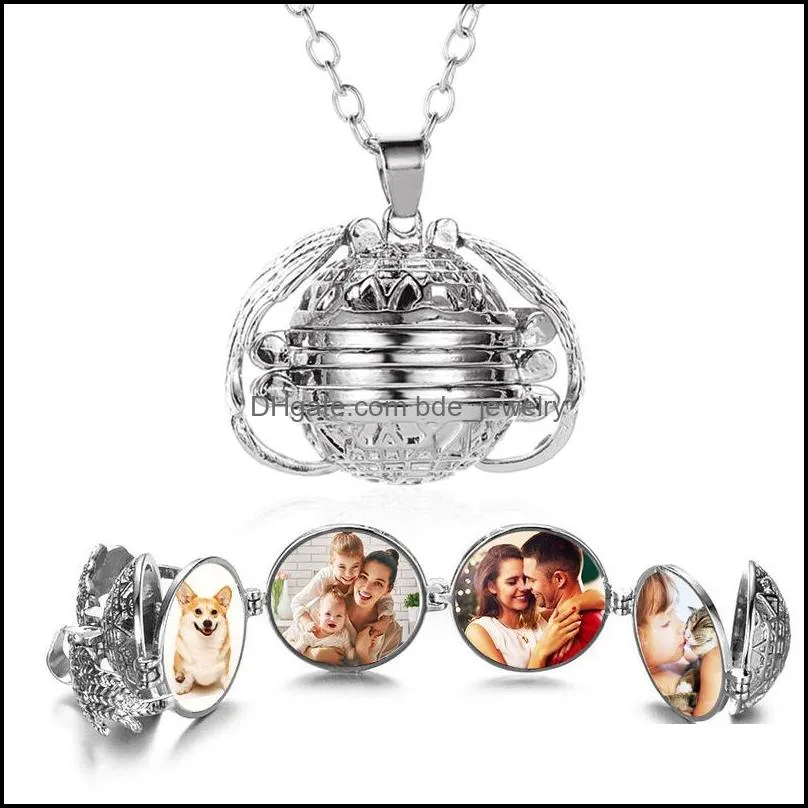 personalized magic p o expanding necklace for women men boy girl family memory floating locket pendant angel wings flash box jewelry