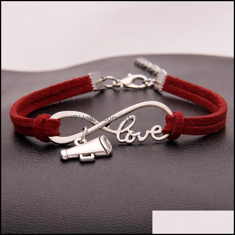 cheer leader horn charm bracelets wish infinity love velvet rope wrap bangle for women men luxury sports jewelry gift